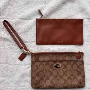 Coach Signature Pop-Up Pouch Set | Removable Leather Insert | Wristlet Clutch